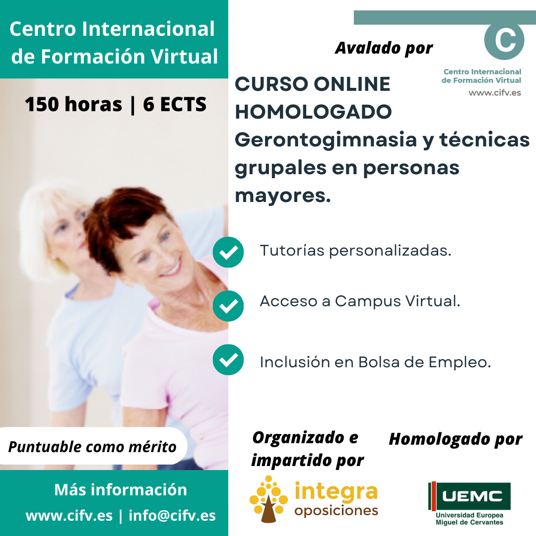 CURSO ONLINE HOMOLOGADO GERONTOGIMNASIA Y TECNICAS GRUPALES