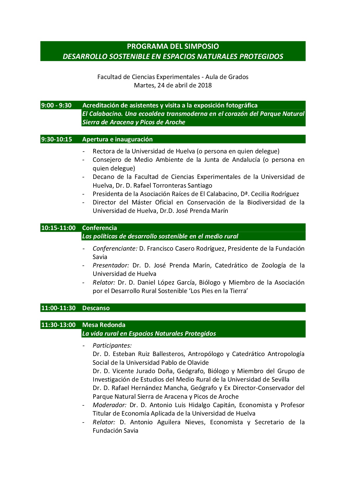 PROGRAMA DEL SIMPOSIO DESARROLLO SOSTENIBLE EN ESPACIOS NATURALES PROTEGIDOS 2 002