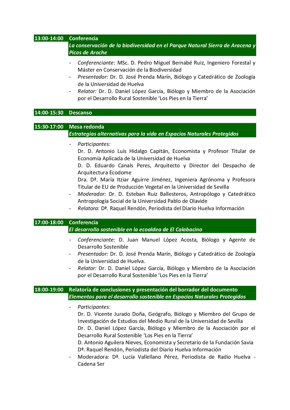 PROGRAMA DEL SIMPOSIO DESARROLLO SOSTENIBLE EN ESPACIOS NATURALES PROTEGIDOS 2 003